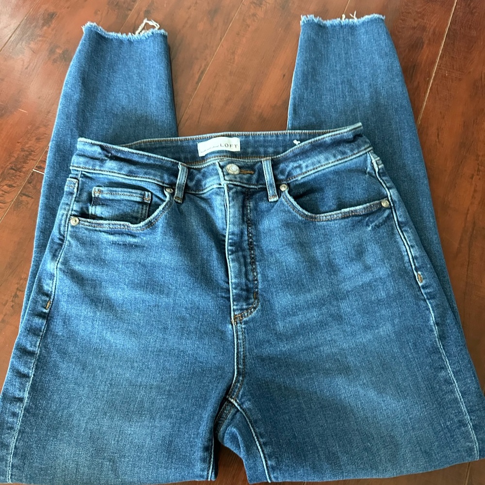 LOFT Distressed Blue Cropped Jeans